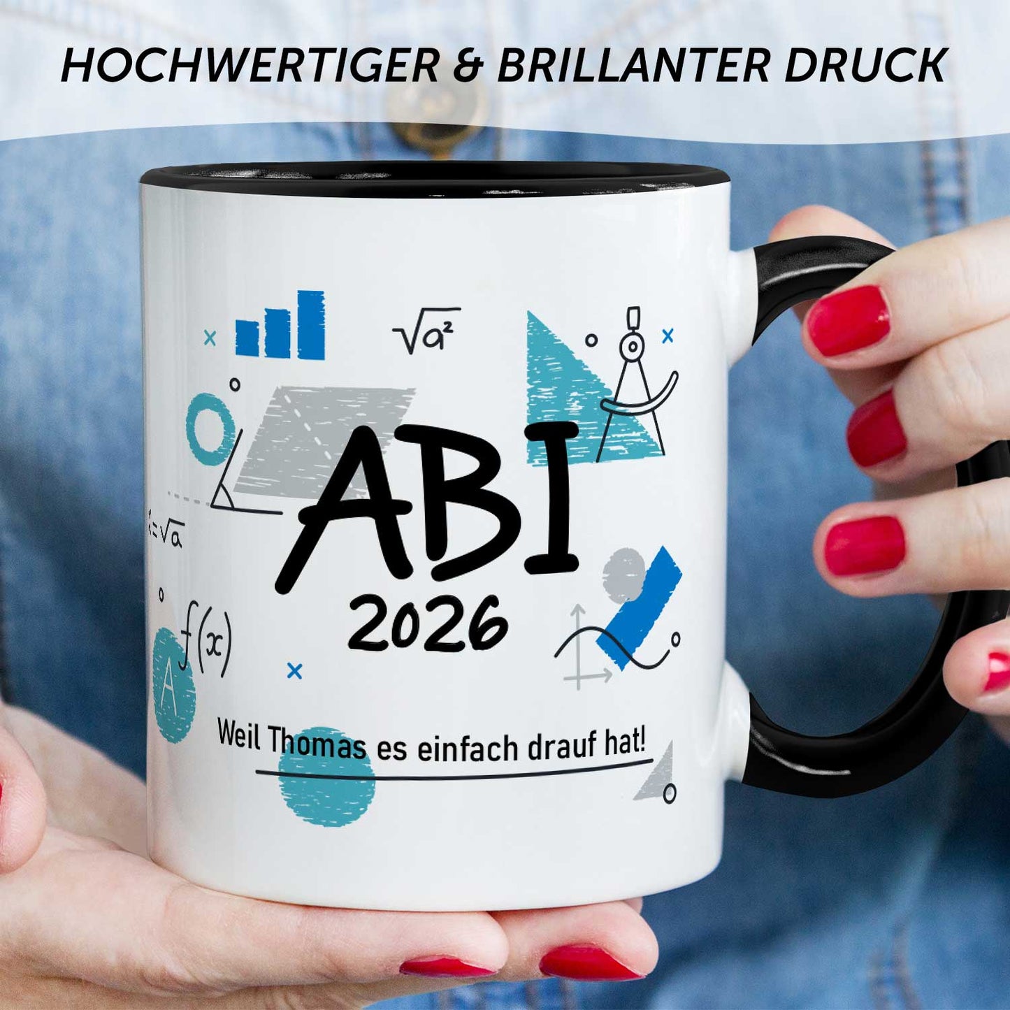 Bedruckte Tasse mit Spruch - Abi - Personalisiert mit Namen