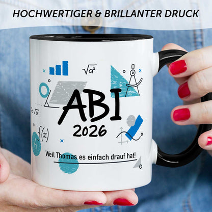 Bedruckte Tasse mit Spruch - Abi - Personalisiert mit Namen