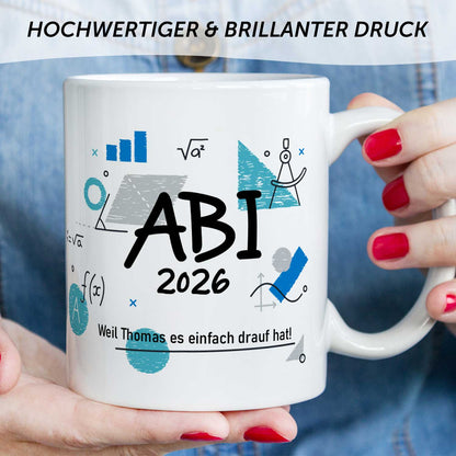 Bedruckte Tasse mit Spruch - Abi - Personalisiert mit Namen