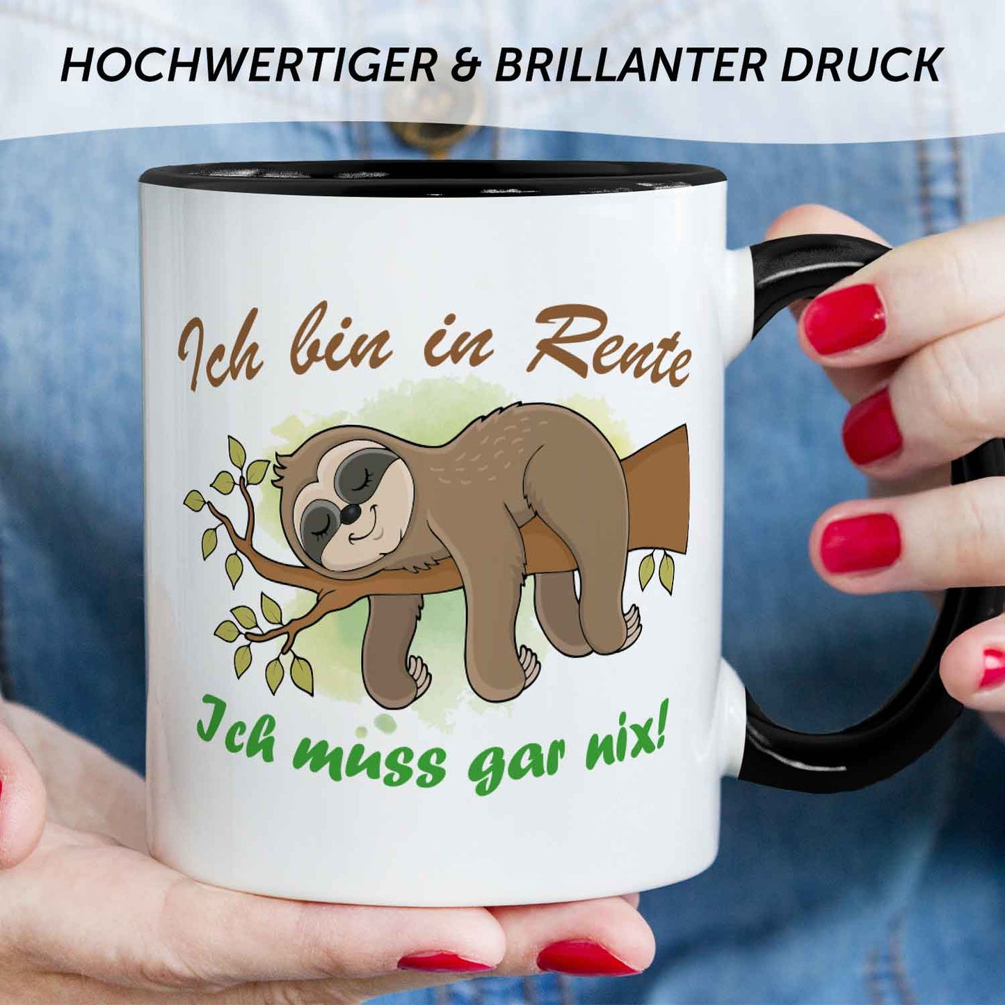Bedruckte Tasse Faultier in Rente