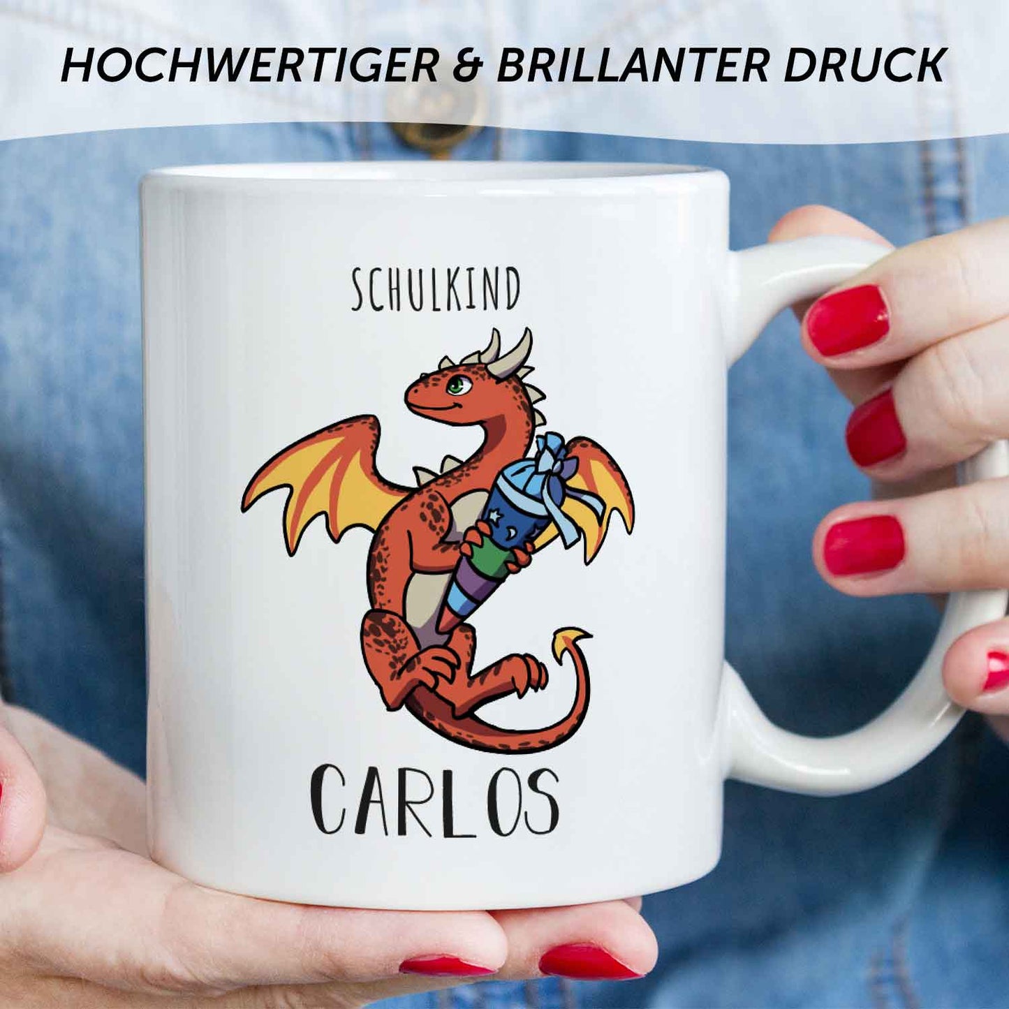 Bedruckte Tasse mit Motiv - Einschulung Drache