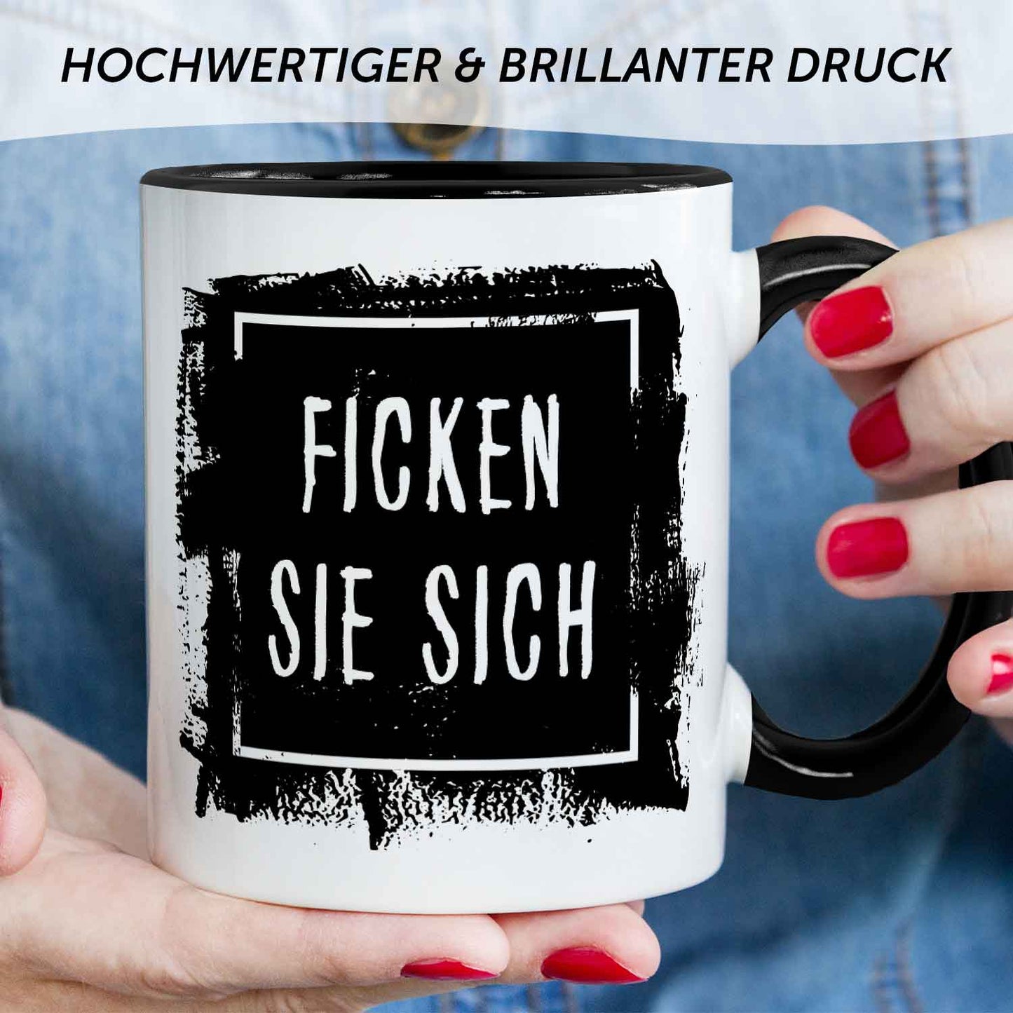 Bedruckte Tasse mit Spruch - "Ficken Sie sich"