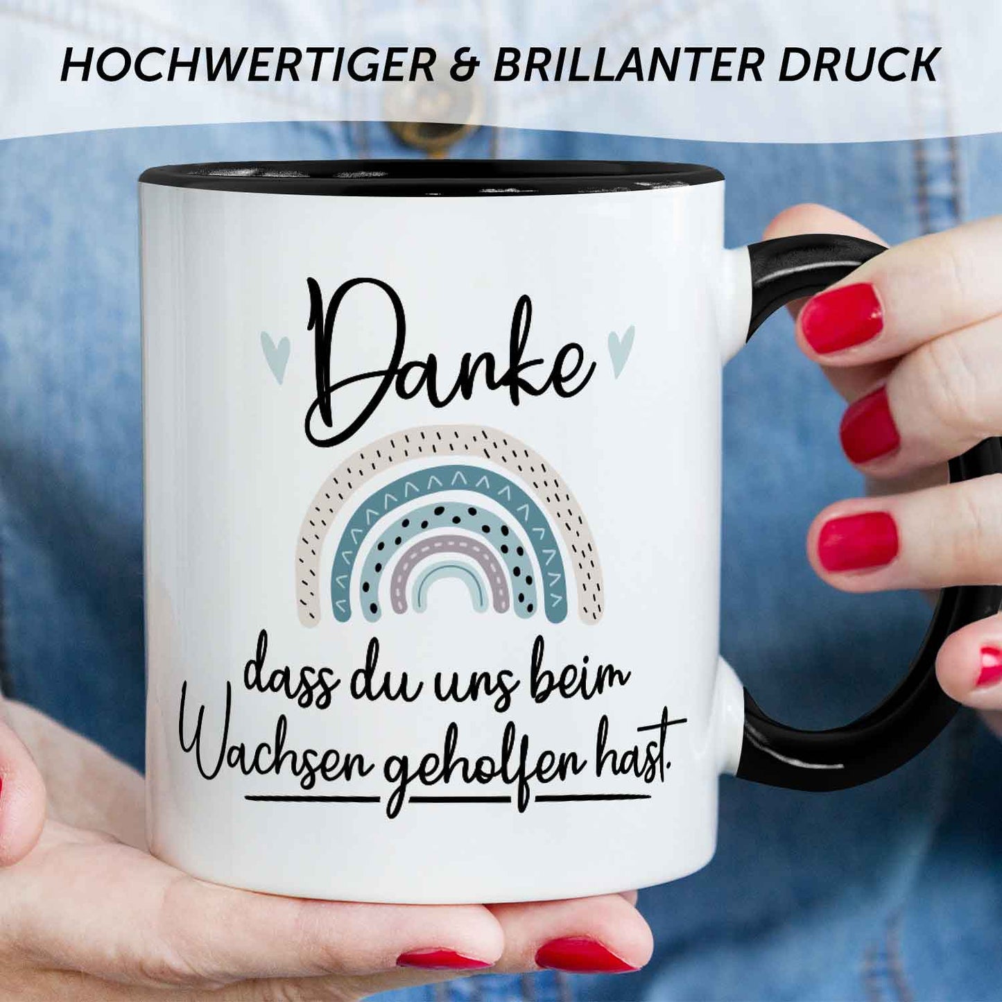 Bedruckte Tasse mit Spruch - "Danke dass du uns beim Wachsen geholfen hast" V2