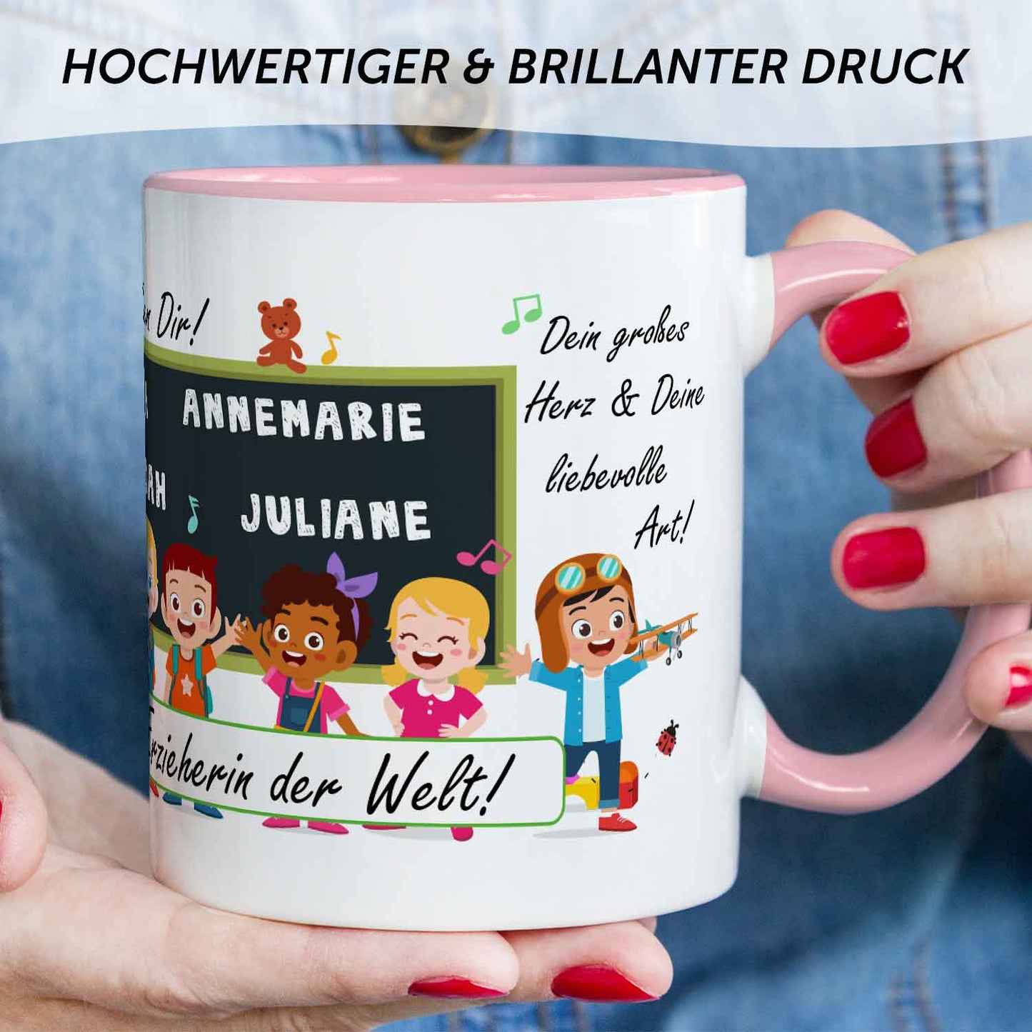 Bedruckte Tasse mit Spruch Erzieher/in Abschied mit Tafel
