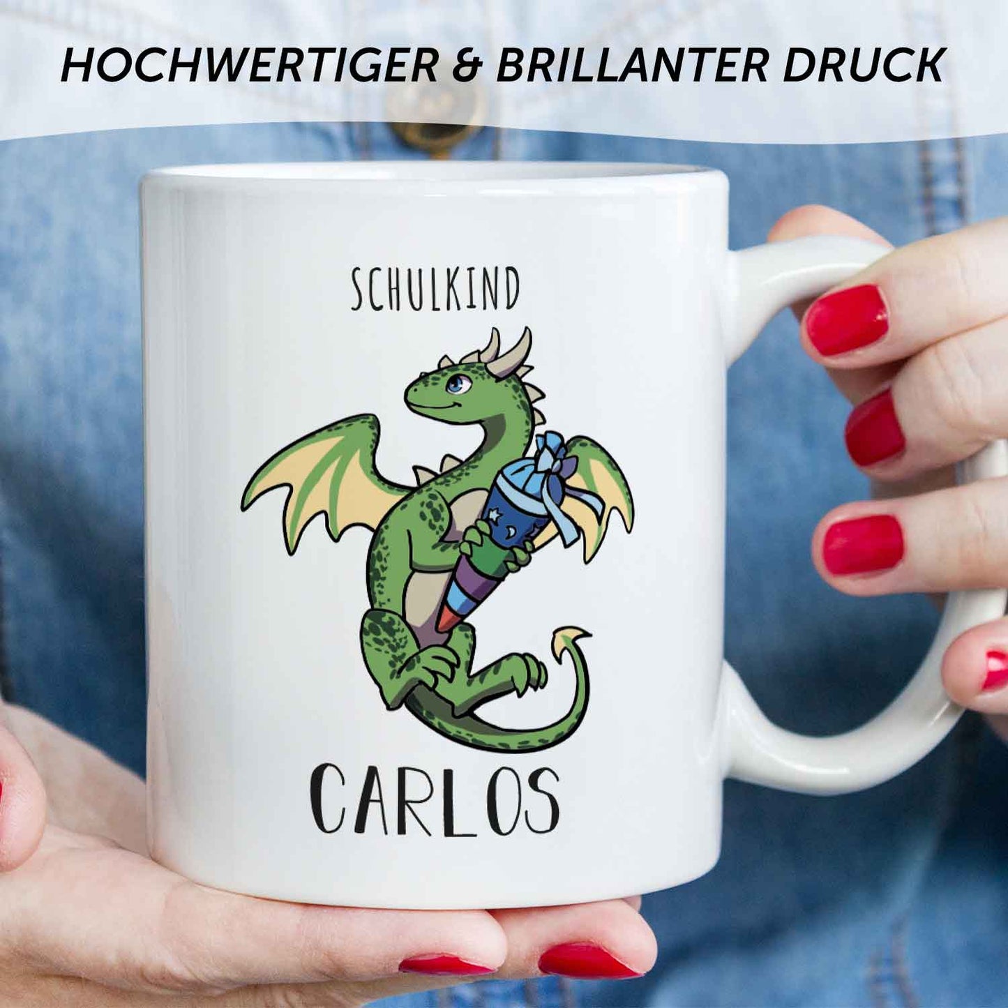 Bedruckte Tasse mit Motiv - Einschulung Drache