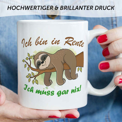 Bedruckte Tasse Faultier in Rente