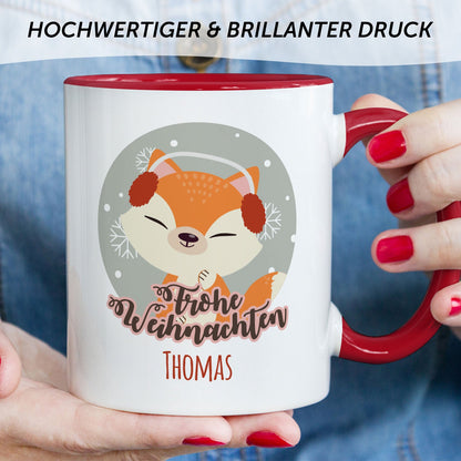 Bedruckte Tasse mit Weihnachtsmotiv - Weihnachtstiere mit Name