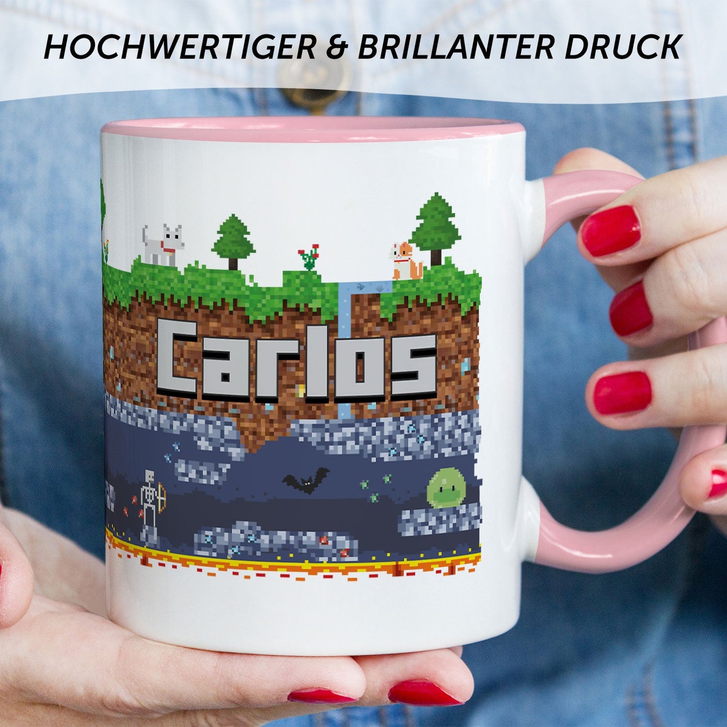 Bedruckte Tasse mit "Pixelerde" Motiv
