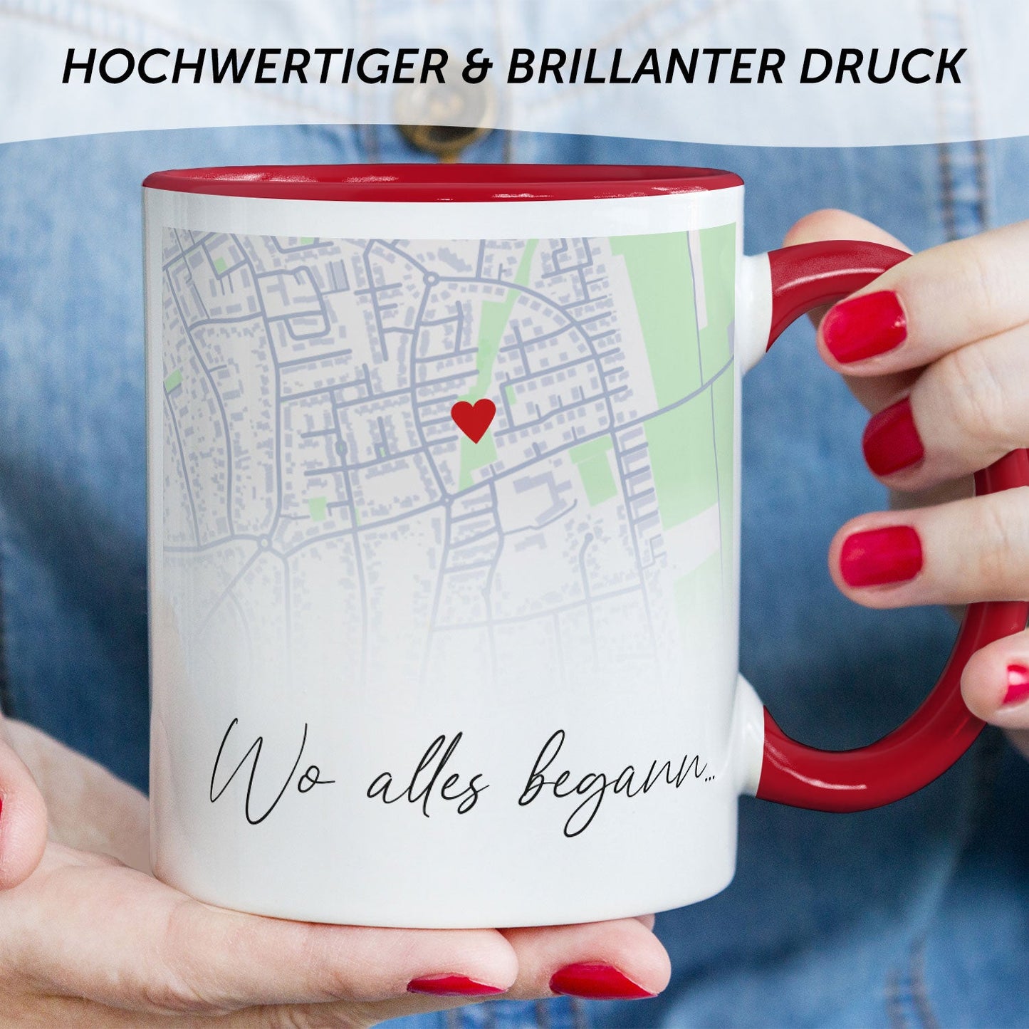 Bedruckte Tasse mit "Wo alles begann" Motiv - Personalisiertes Geschenk mit Wunschkoordinaten