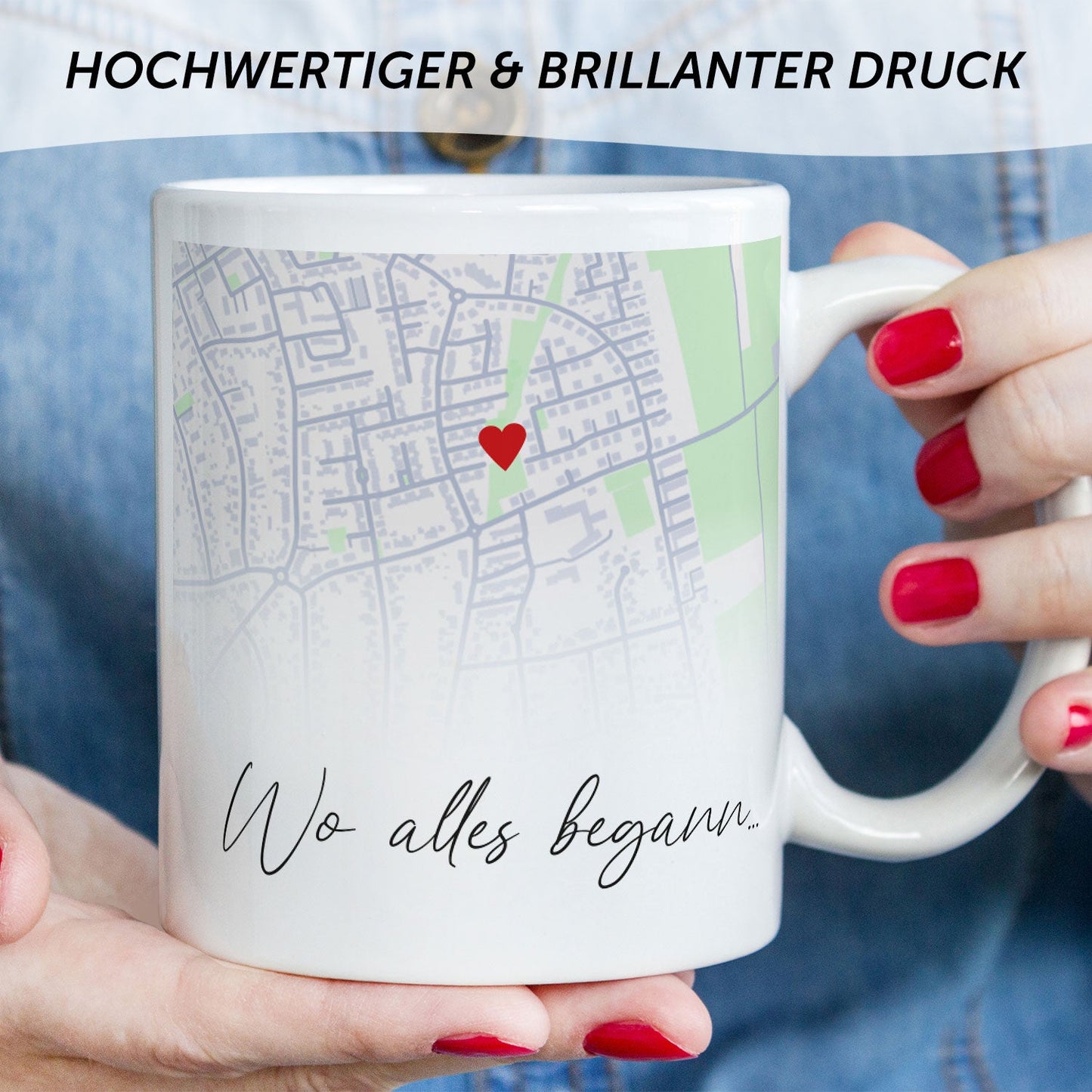 Bedruckte Tasse mit "Wo alles begann" Motiv - Personalisiertes Geschenk mit Wunschkoordinaten