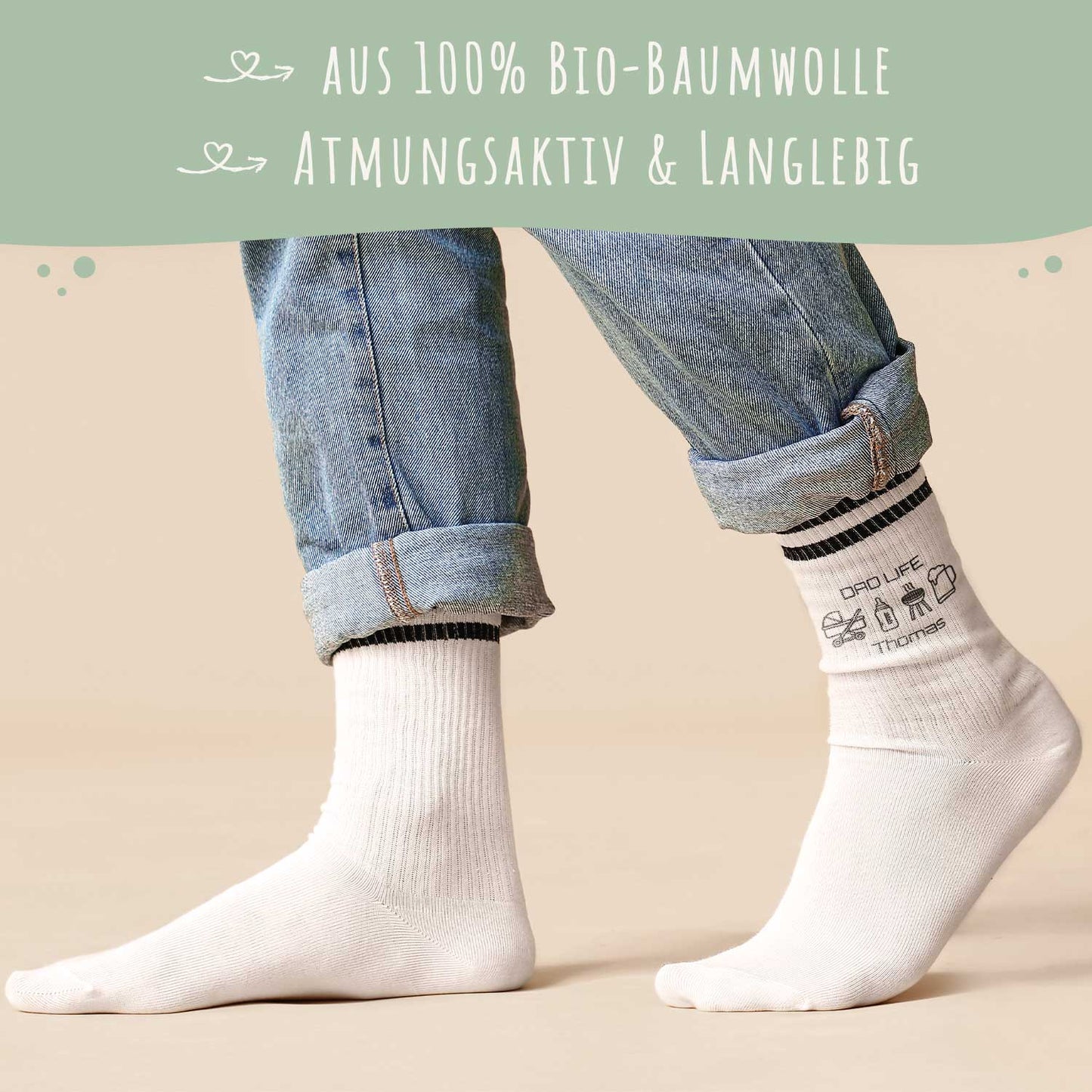 Tennissocken - Dad Life - personalisiert mit Namen