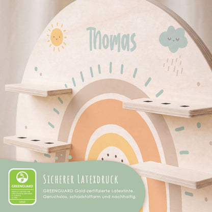 Toniebox Regal für Kinderzimmer - Regenbogen Pastell - Personalisiert mit Namen