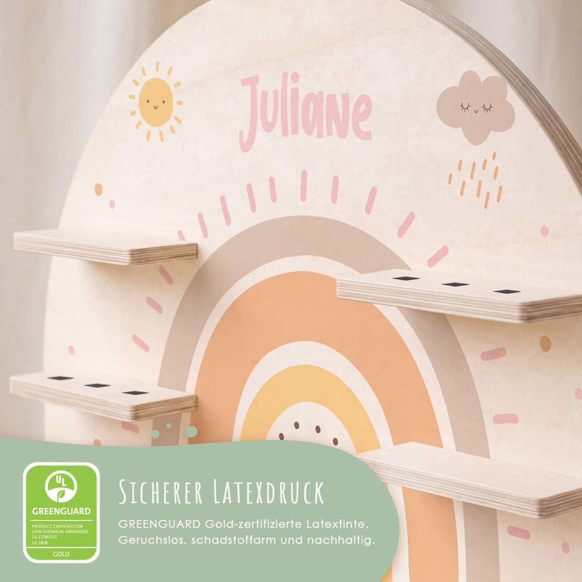 Toniebox Regal für Kinderzimmer - Regenbogen Pastell - Personalisiert mit Namen