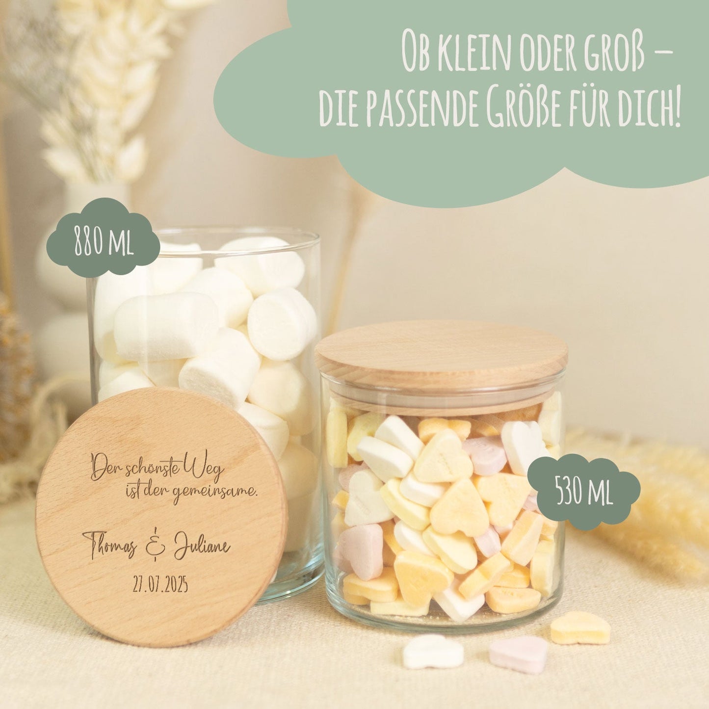 Graviertes Vorratsglas mit Holzdeckel - Der schönste Weg