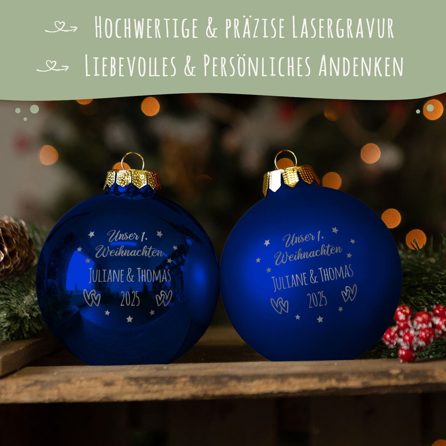 Gravierte Weihnachtskugel - Unser erstes Weihnachten für Paare