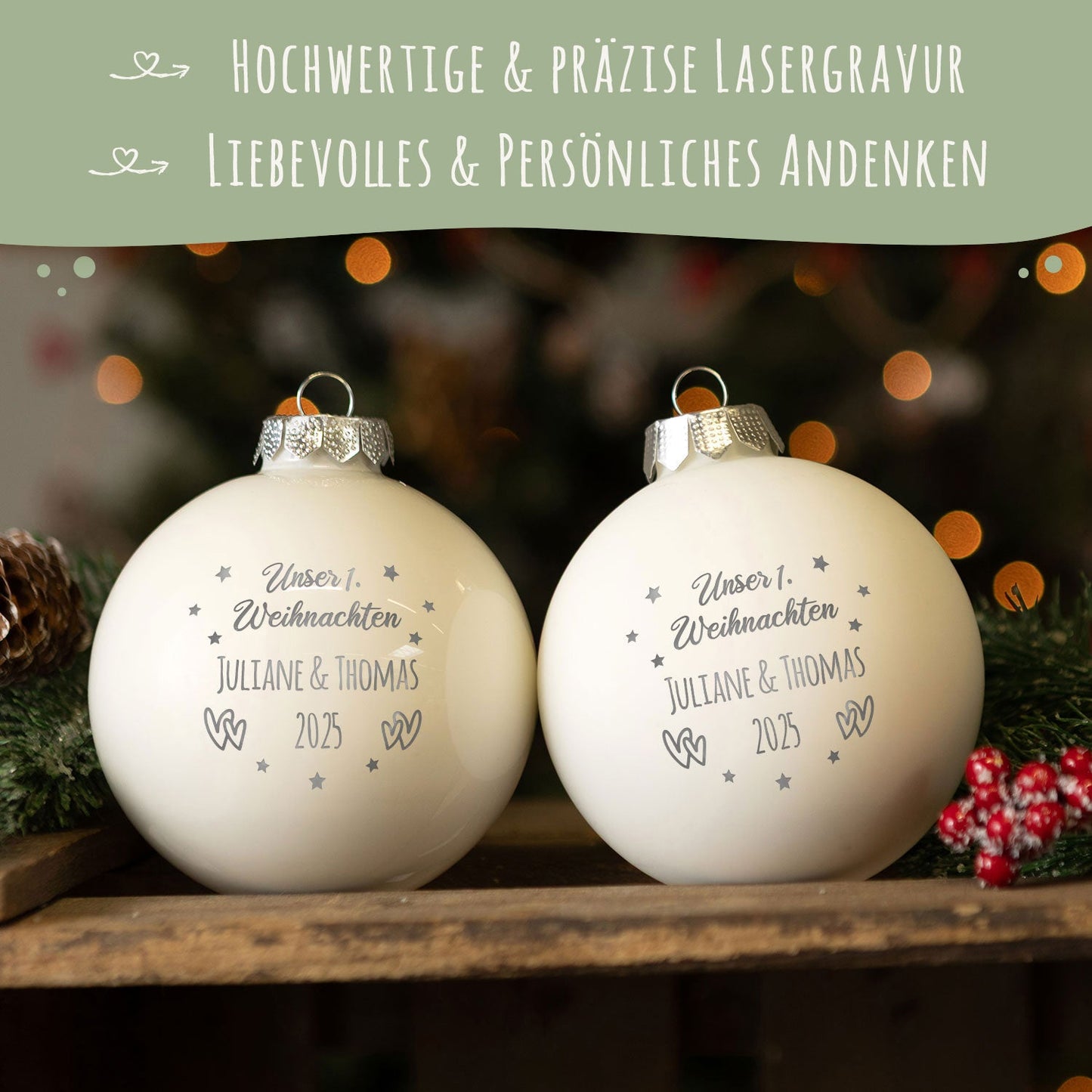 Gravierte Weihnachtskugel - Unser erstes Weihnachten für Paare