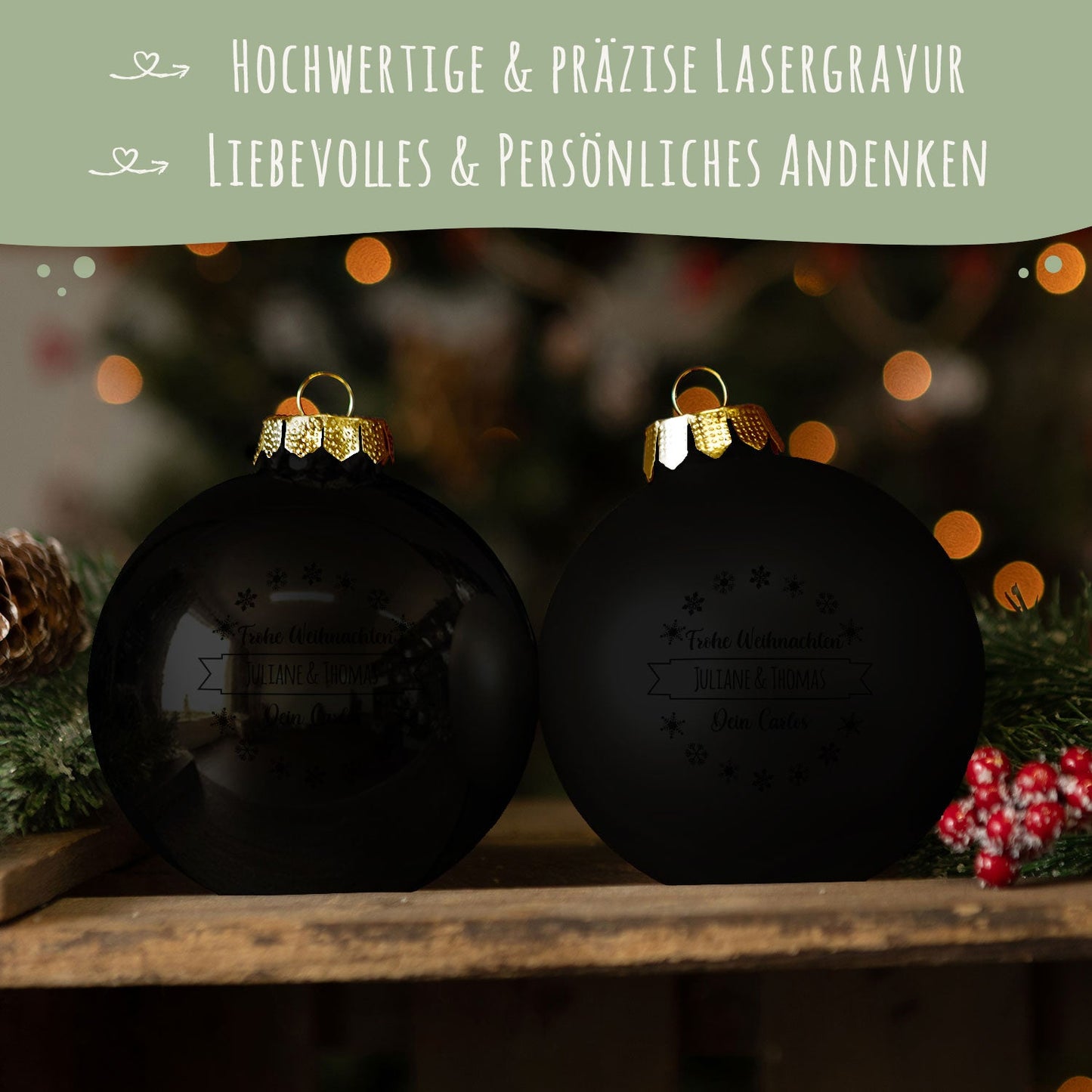 Gravierte Weihnachtskugel mit Wunschtext