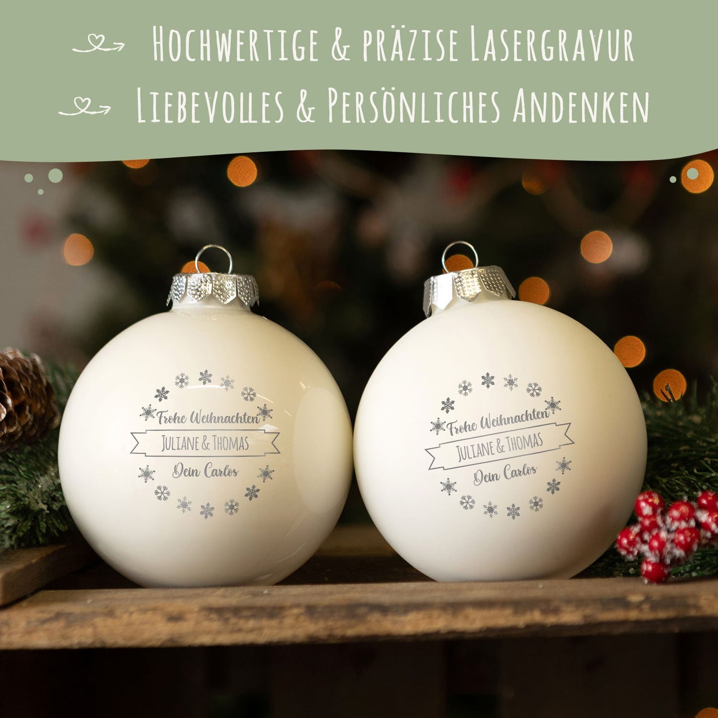 Gravierte Weihnachtskugel mit Wunschtext