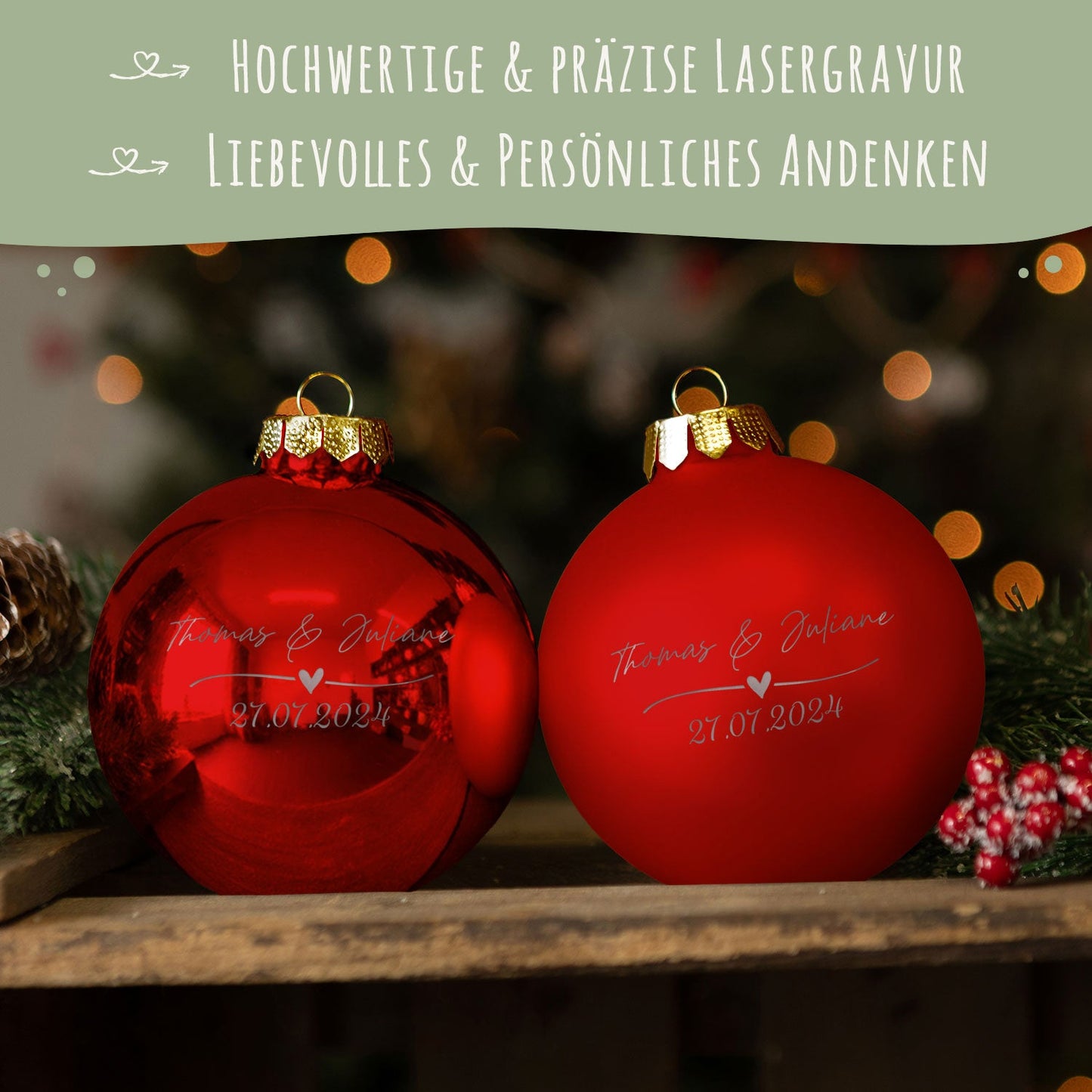 Gravierte Weihnachtskugel - Wedding Love