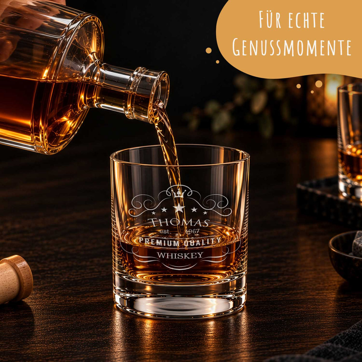 Leonardo Whiskygläser mit Gravur - "Premium Quality" im Set mit 0,5l Karaffe