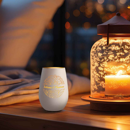 Deko Windlicht aus Glas mit Gravur - Nature Love - Personalisiert mit Name