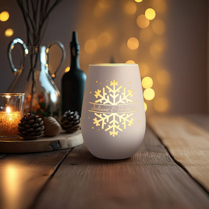 Deko Windlicht aus Glas mit Gravur - Schneeflocke - Personalisiert mit Namen - Geschenk zu Weihnacht
