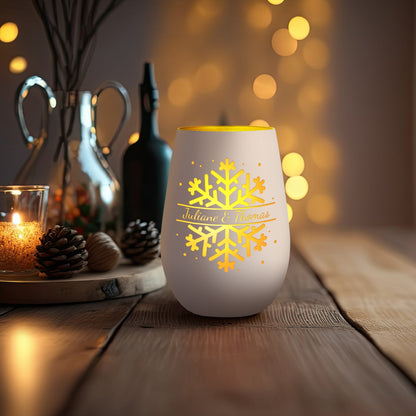 Deko Windlicht aus Glas mit Gravur - Schneeflocke - Personalisiert mit Namen - Geschenk zu Weihnacht