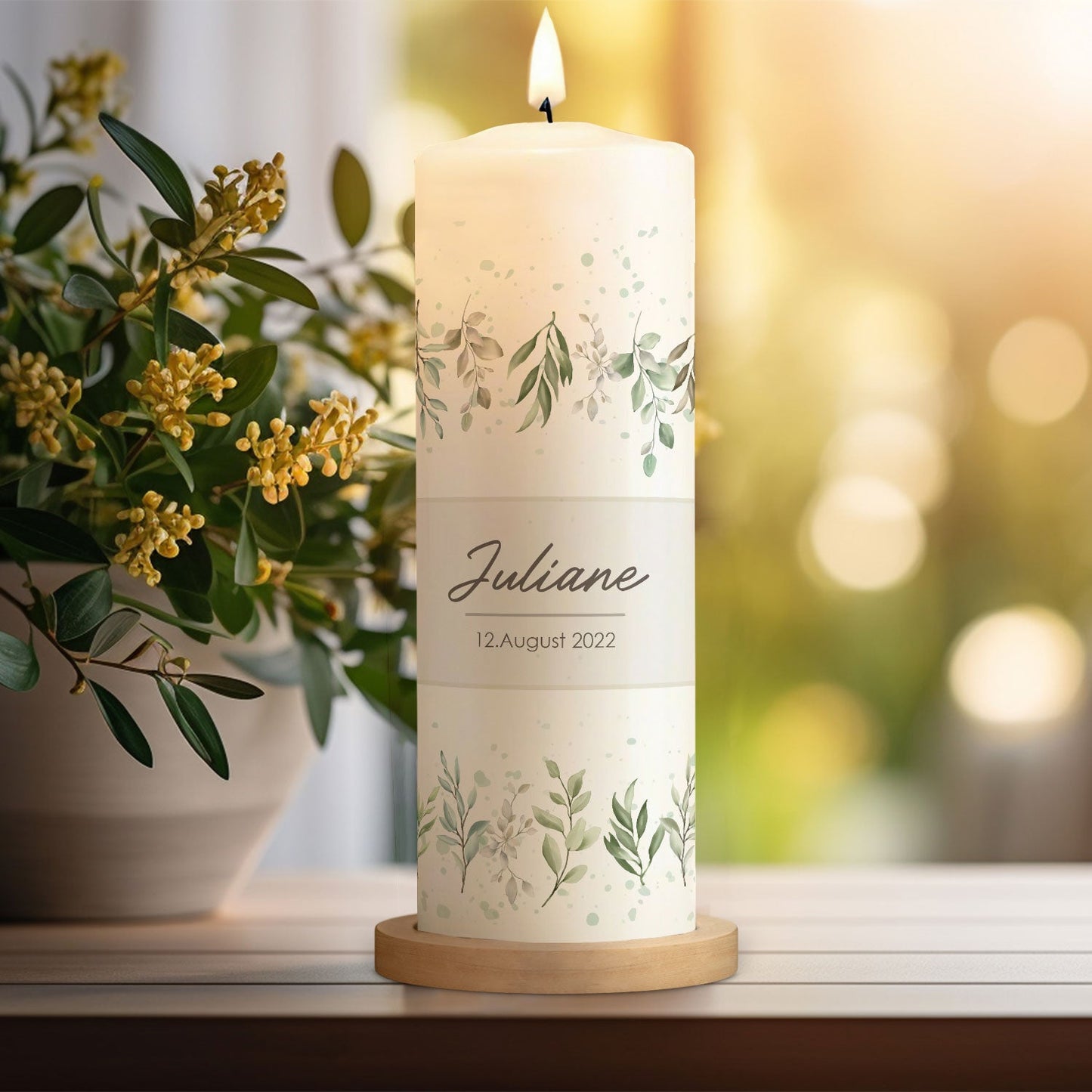 Große Kerze "Flower Love" - Taufkerze mit Namen und Datum