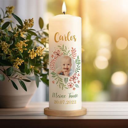 Große Kerze "Babyfoto" - Taufkerze mit Namen, Foto & Datum