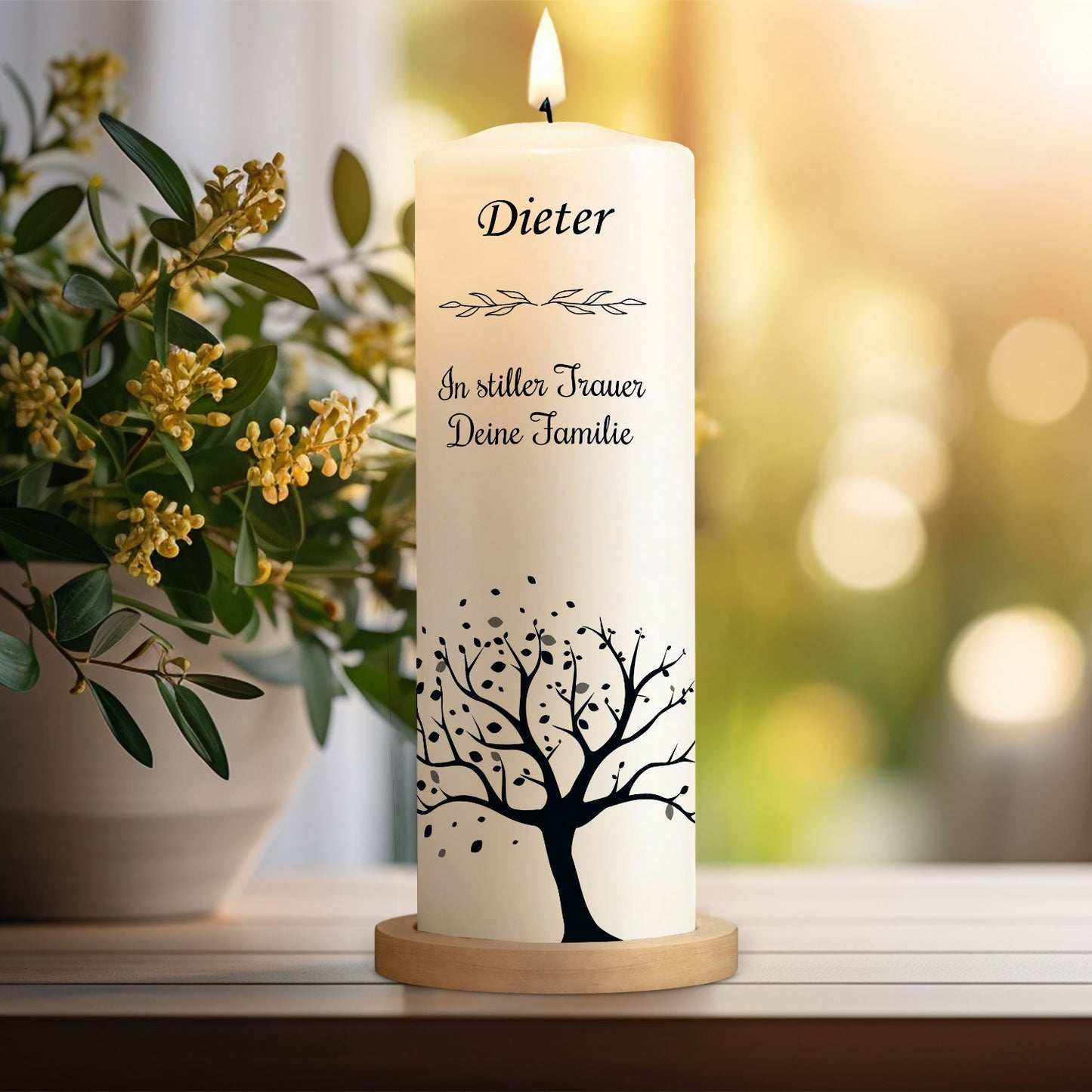 Große Kerze "Baum der Erinnerungen" - Trauerkerze mit Namen & Wunschtext