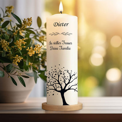 Große Kerze "Baum der Erinnerungen" - Trauerkerze mit Namen & Wunschtext