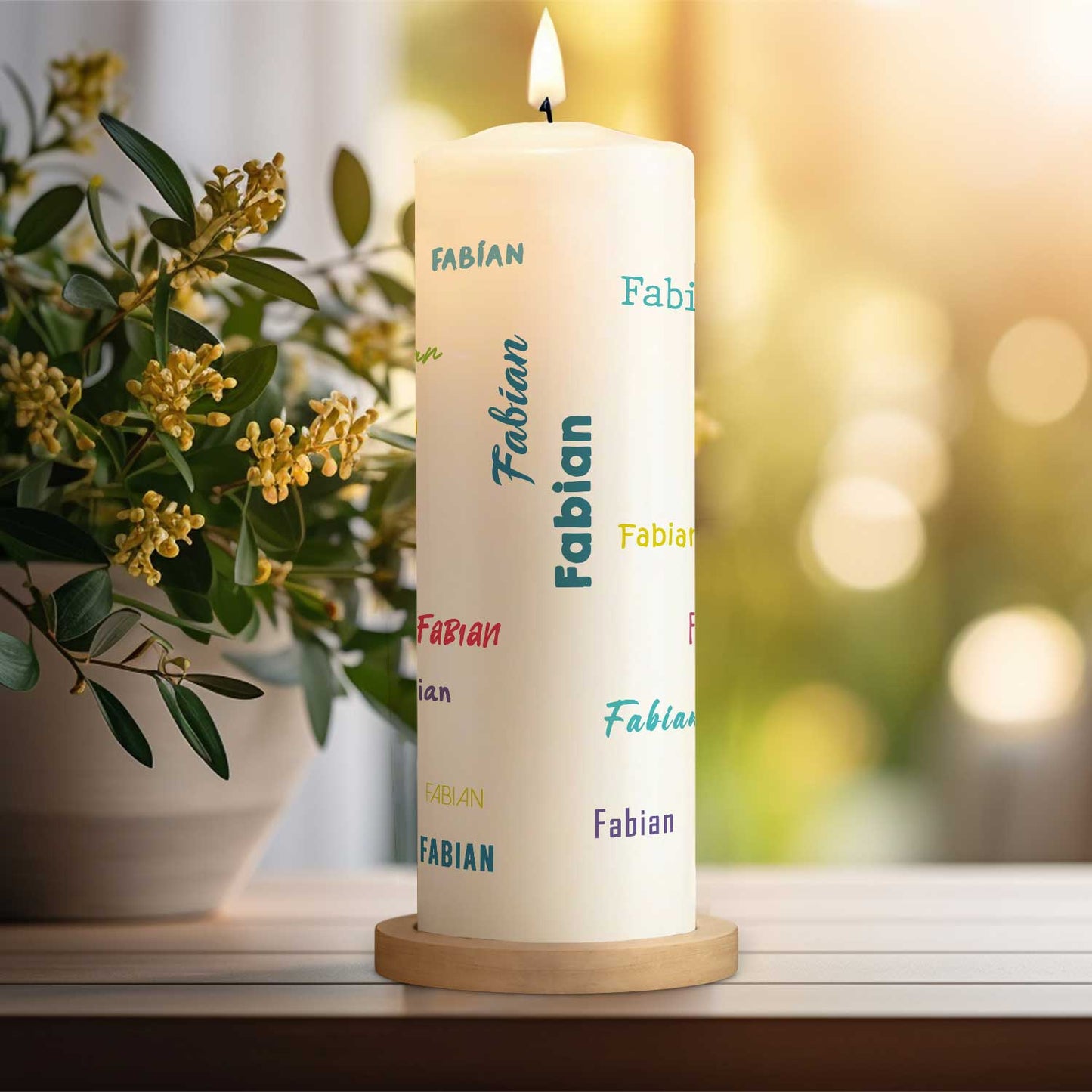 Große Kerze mit Namen in verschiedenen Schriftarten & Farben