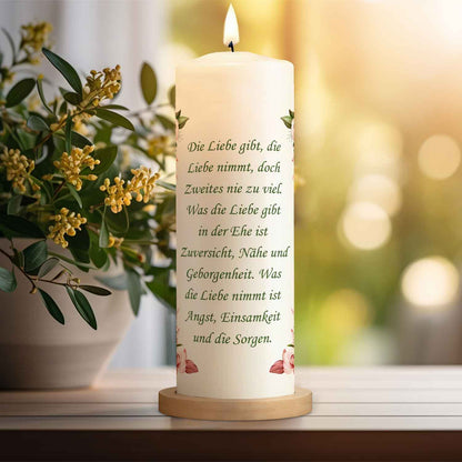Große Kerze "Floral White" - Hochzeitskerze mit Namen, Datum & Wunschtext
