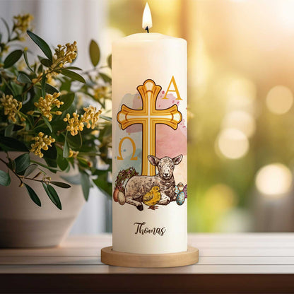 Große Kerze "Osterlamm" mit Namen zu Ostern