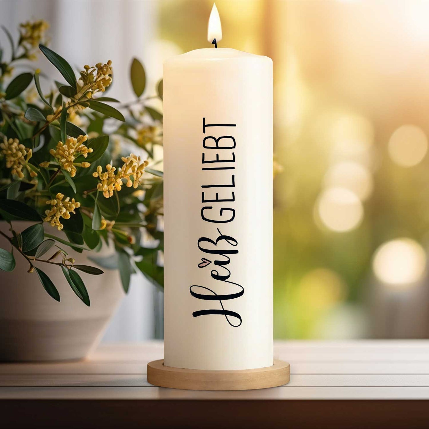 Bedruckte große Kerze "Heißgeliebt" - Paarkerze zum Valentinstag