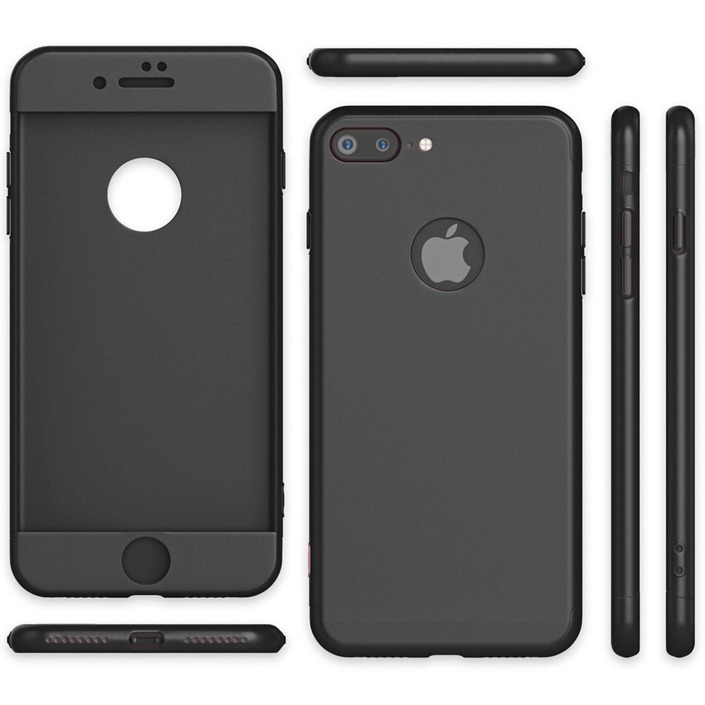 NALIA 360 Grad Handyhülle kompatibel mit iPhone 7 Plus, Full-Cover & Glas vorne hinten Hülle Doppel-Schutz Dünn Ganzkörper Hard-Case Etui Handy-Tasche Bumper & Displayschutz