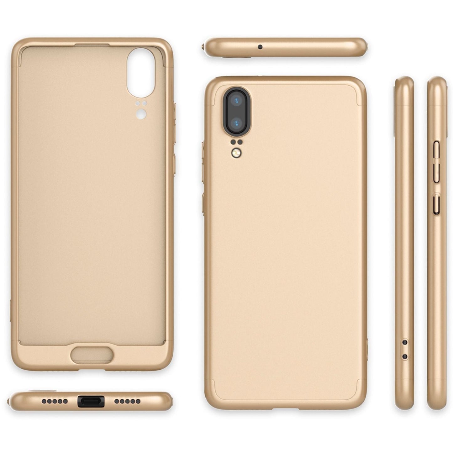 NALIA Rundum Handyhülle kompatibel mit Huawei P20, Cover 360° Grad Hülle Full-Body Doppel-Schutz mit Displayschutzglas, Slim Bumper Hard-Case 2 in 1 Etui, Rückseite & Rahmen