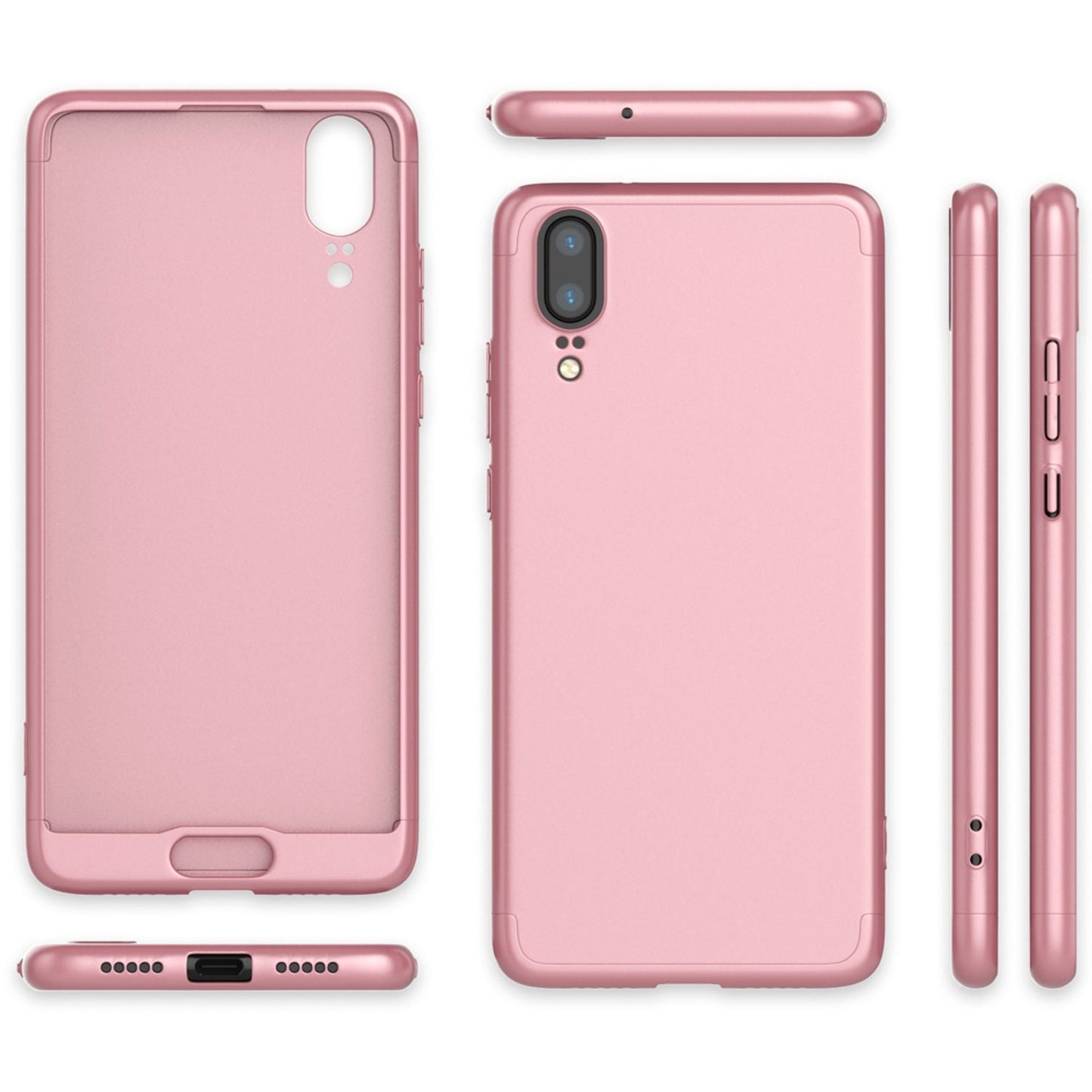 NALIA Rundum Handyhülle kompatibel mit Huawei P20, Cover 360° Grad Hülle Full-Body Doppel-Schutz mit Displayschutzglas, Slim Bumper Hard-Case 2 in 1 Etui, Rückseite & Rahmen