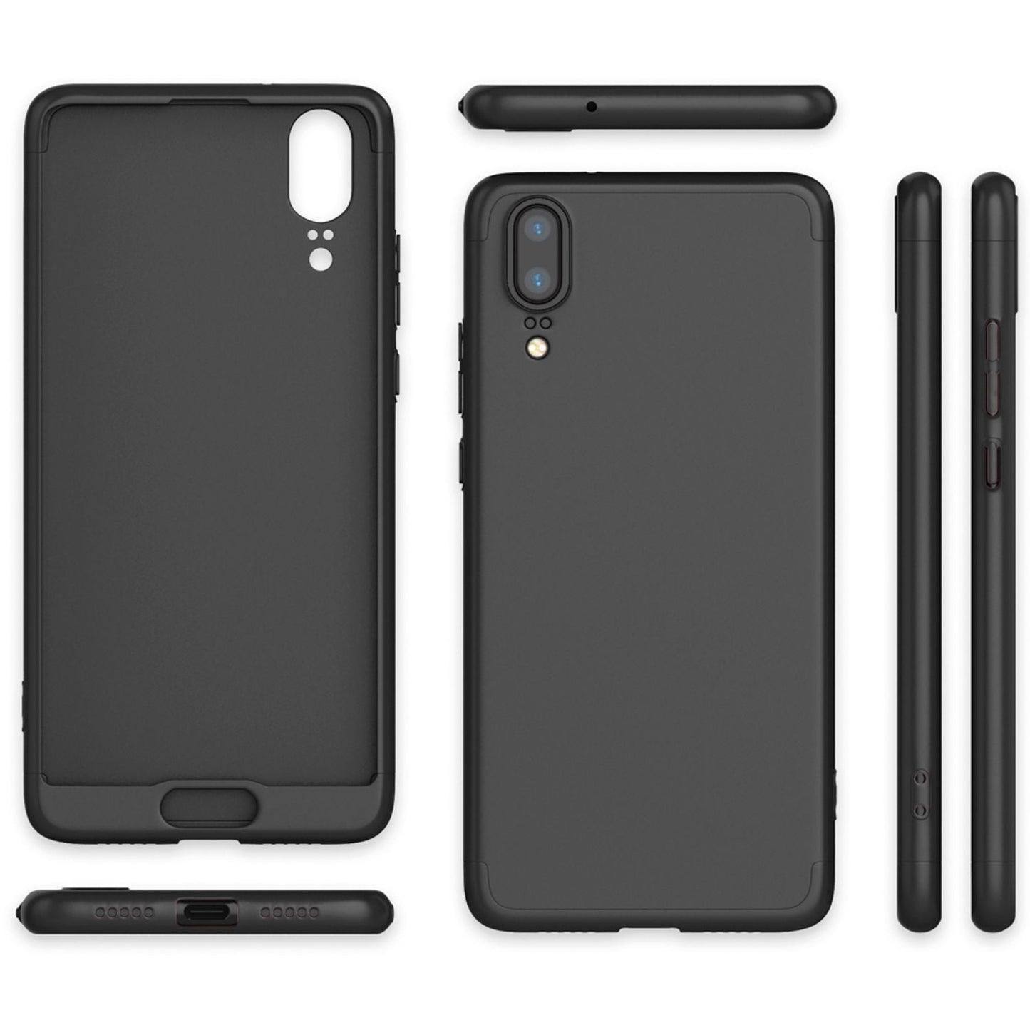 NALIA Rundum Handyhülle kompatibel mit Huawei P20, Cover 360° Grad Hülle Full-Body Doppel-Schutz mit Displayschutzglas, Slim Bumper Hard-Case 2 in 1 Etui, Rückseite & Rahmen
