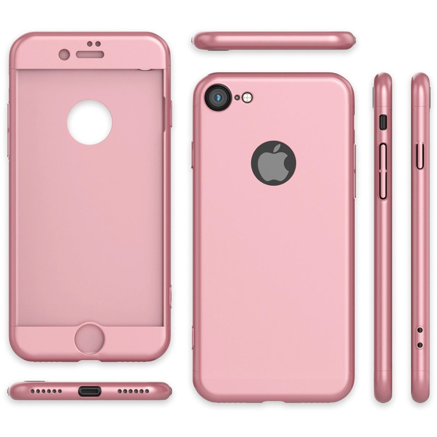 NALIA Rundum Handyhülle kompatibel mit iPhone 7, Cover 360° Grad Full-Body Doppel-Schutz Hülle mit Displayschutzglas, Bumper Hard-Case 2 in 1 Etui, Rückseite & Rahmen