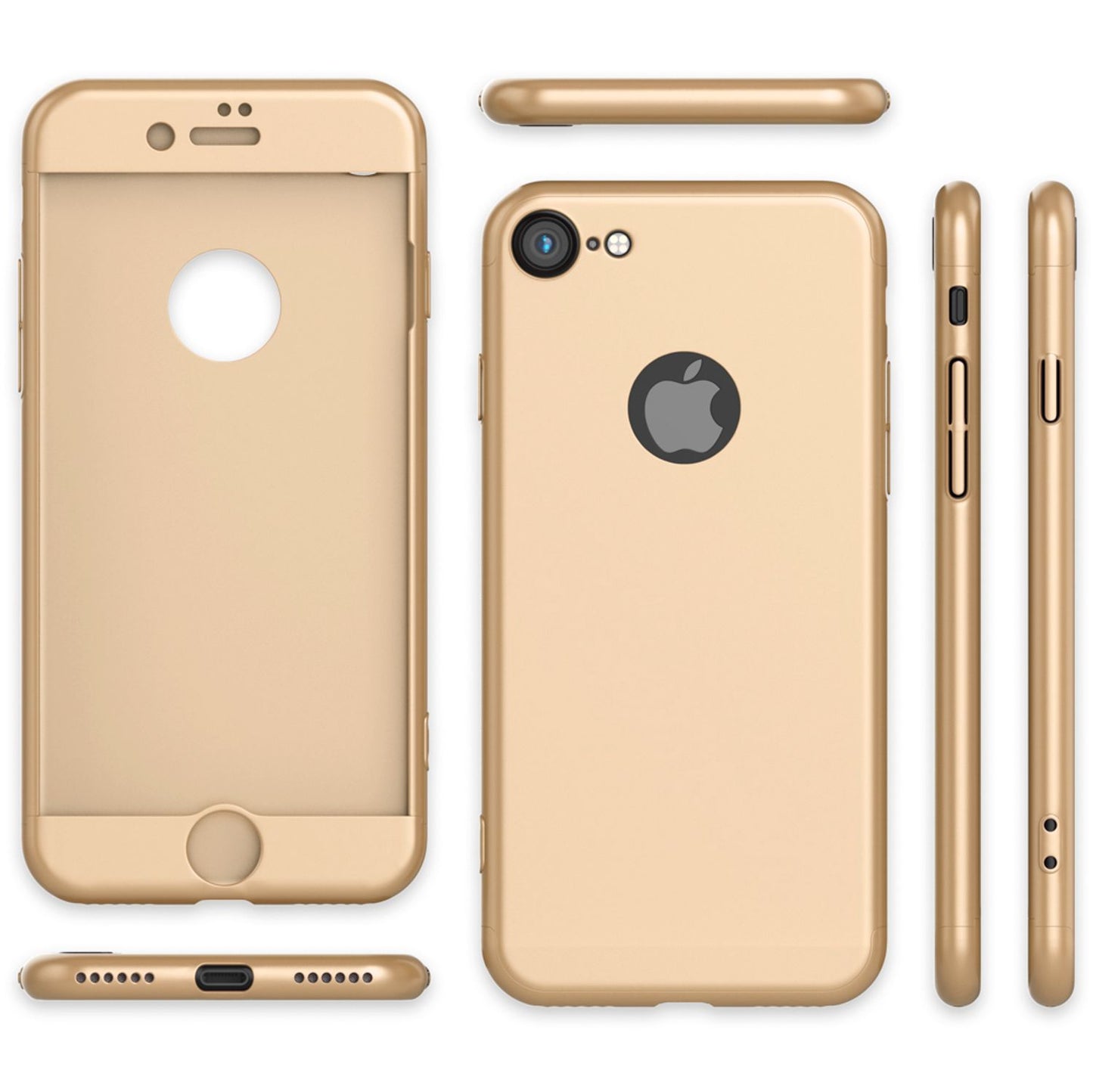 NALIA Rundum Handyhülle kompatibel mit iPhone 7, Cover 360° Grad Full-Body Doppel-Schutz Hülle mit Displayschutzglas, Bumper Hard-Case 2 in 1 Etui, Rückseite & Rahmen