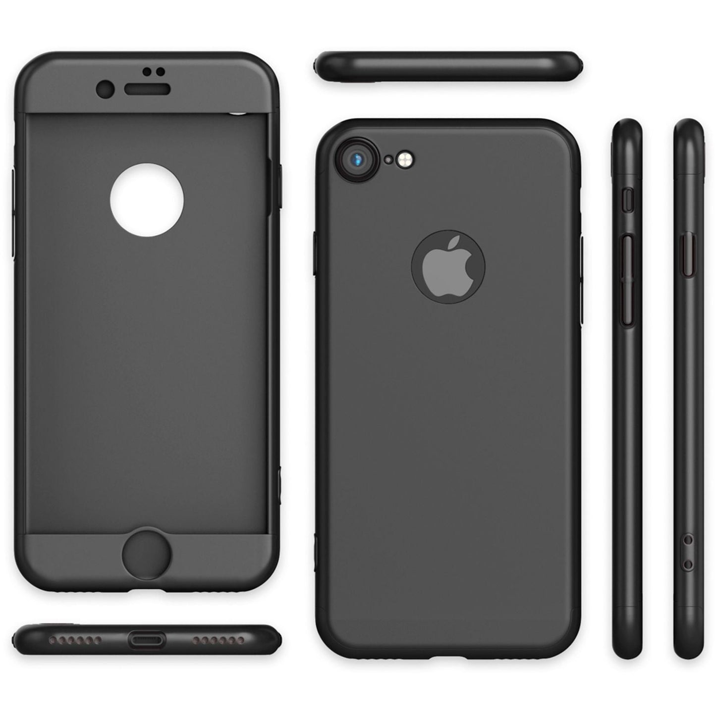 NALIA Rundum Handyhülle kompatibel mit iPhone 7, Cover 360° Grad Full-Body Doppel-Schutz Hülle mit Displayschutzglas, Bumper Hard-Case 2 in 1 Etui, Rückseite & Rahmen