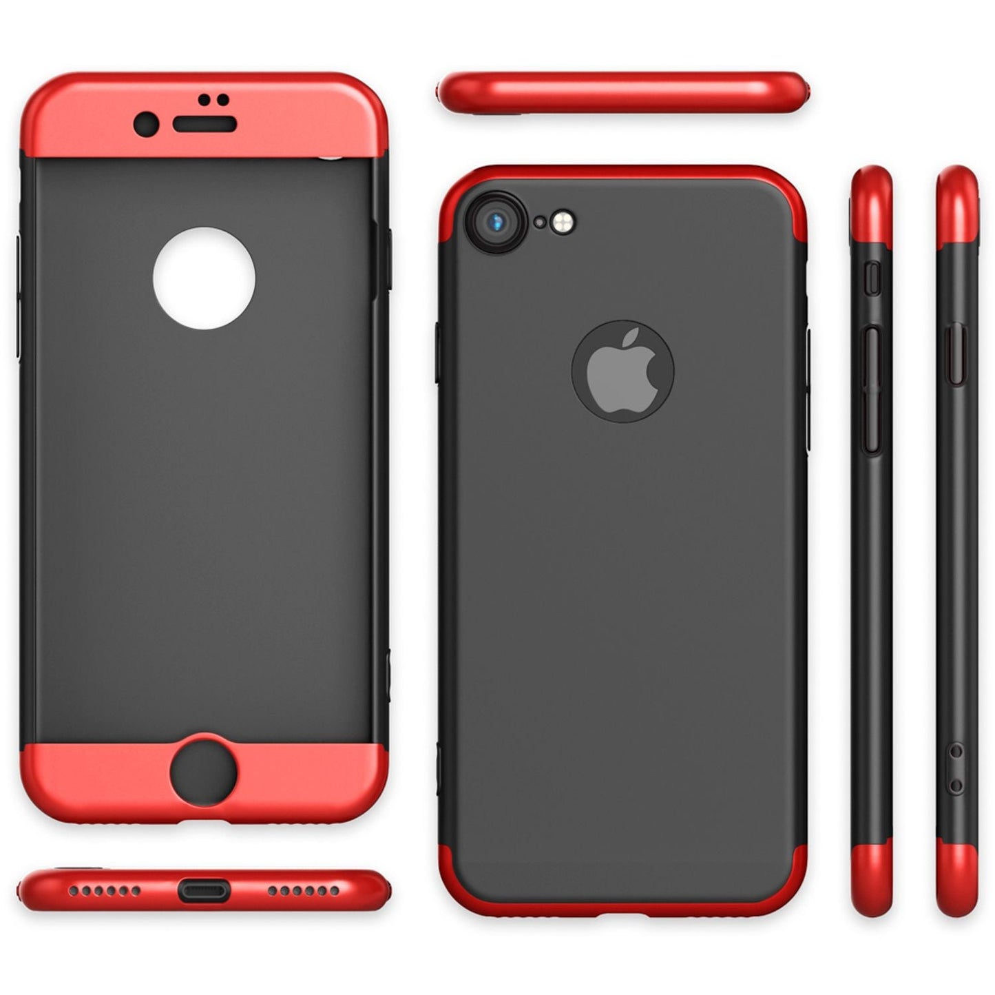 NALIA Rundum Handyhülle kompatibel mit iPhone 7, Cover 360° Grad Full-Body Doppel-Schutz Hülle mit Displayschutzglas, Bumper Hard-Case 2 in 1 Etui, Rückseite & Rahmen