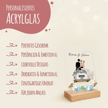 Hochzeitsauto auf Acrylglas - Personalisiertes Geldgeschenk zur Hochzeit