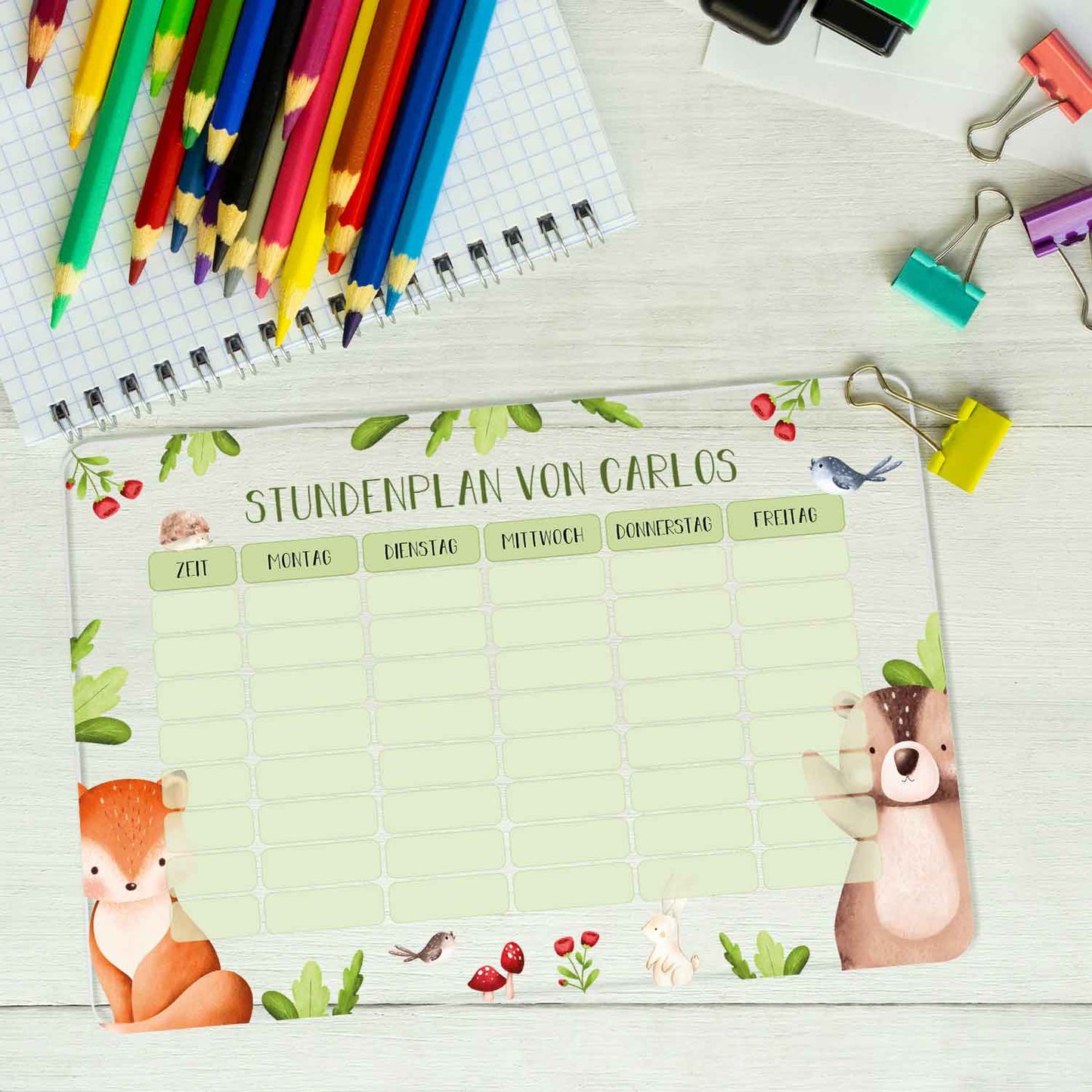 Personalisierter Stundenplan - Tiergruppe mit Namen