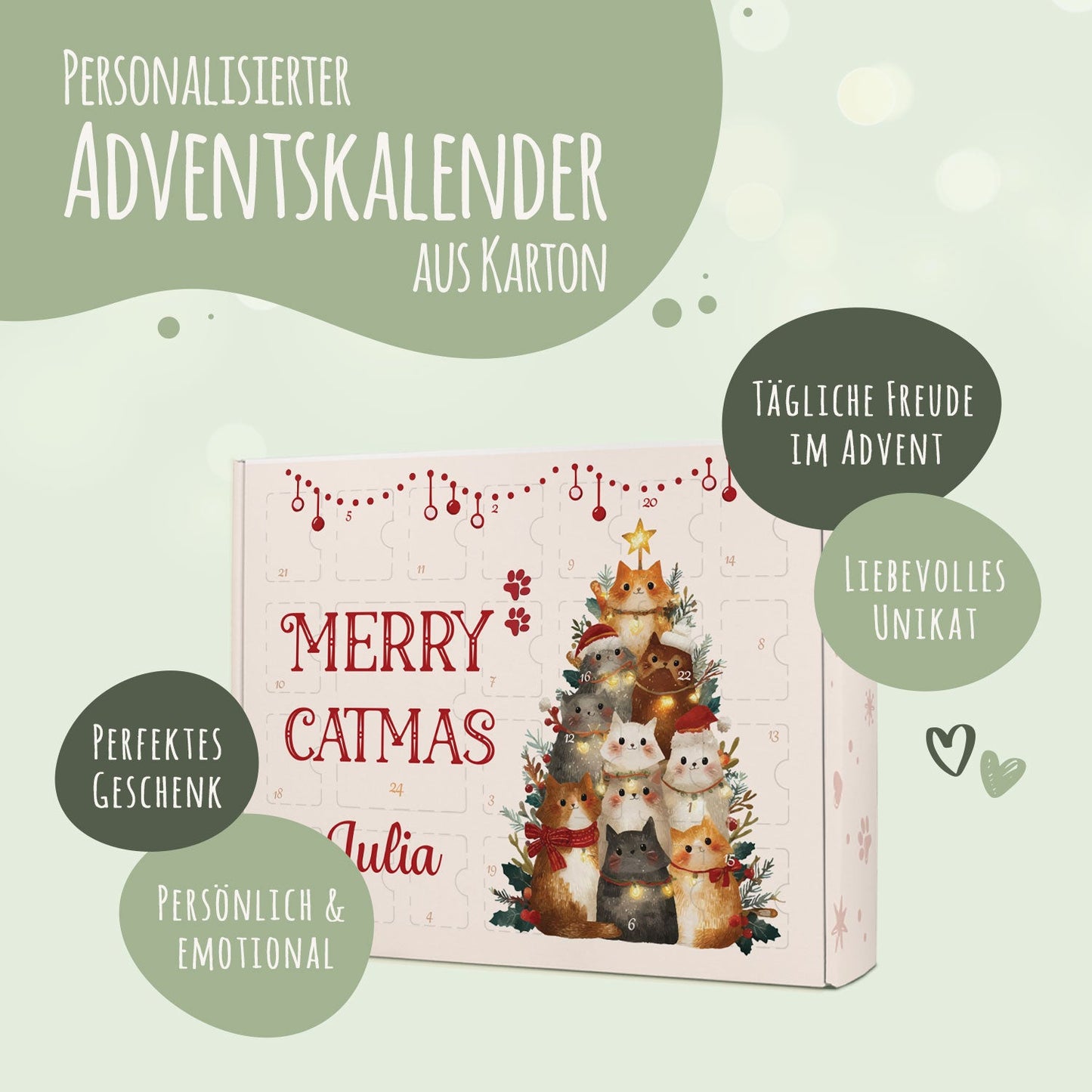 Personalisierter DIY Adventskalender mit Catmas Design zum selbst Befüllen