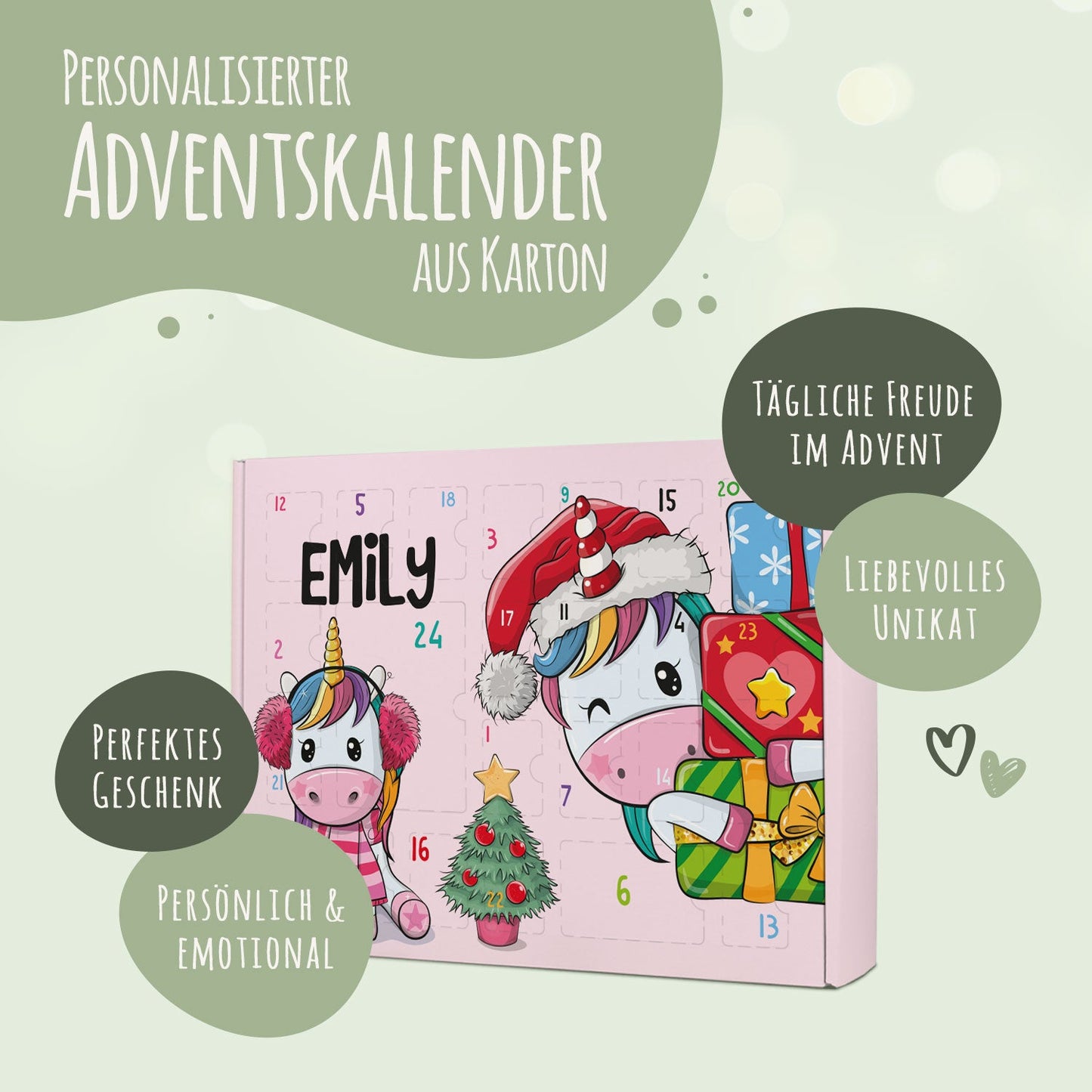Personalisierter DIY Adventskalender mit Einhorn Design zum selbst Befüllen