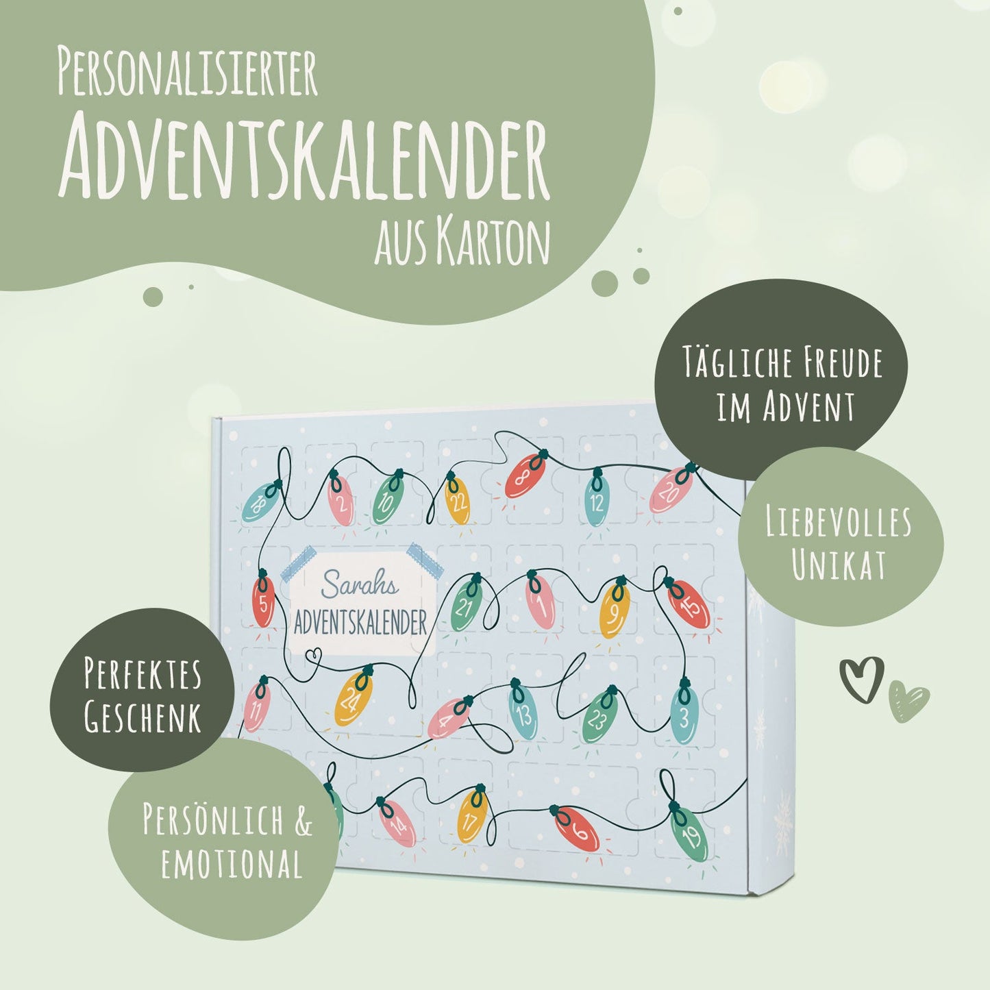 Personalisierter DIY Adventskalender mit Lichterkette Design zum selbst Befüllen