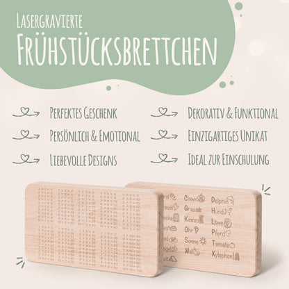 Im Set: Frühstücksbrettchen "Das ABC Brotzeitbrett" + "Das 1x1 Brotzeitbrett"