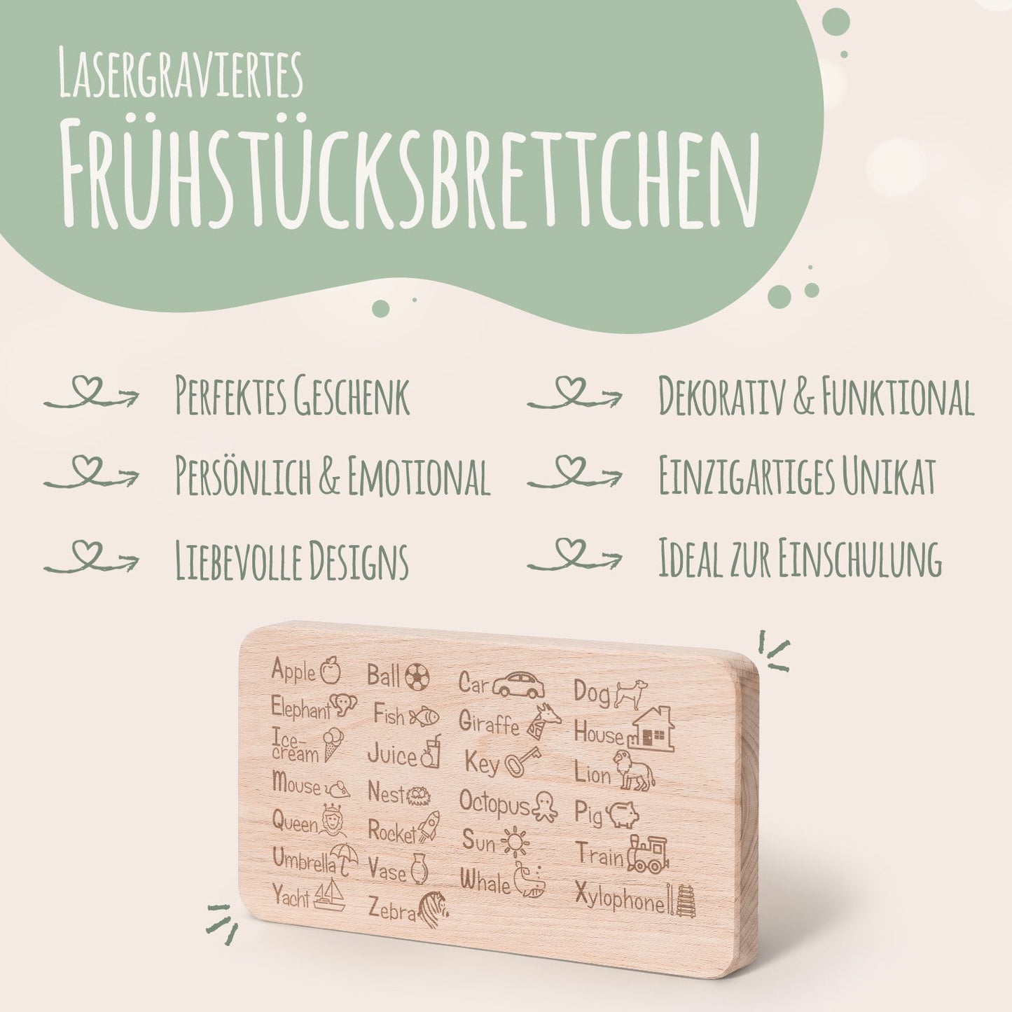 Frühstücksbrettchen "ABC Englisch Brotzeitbrett"